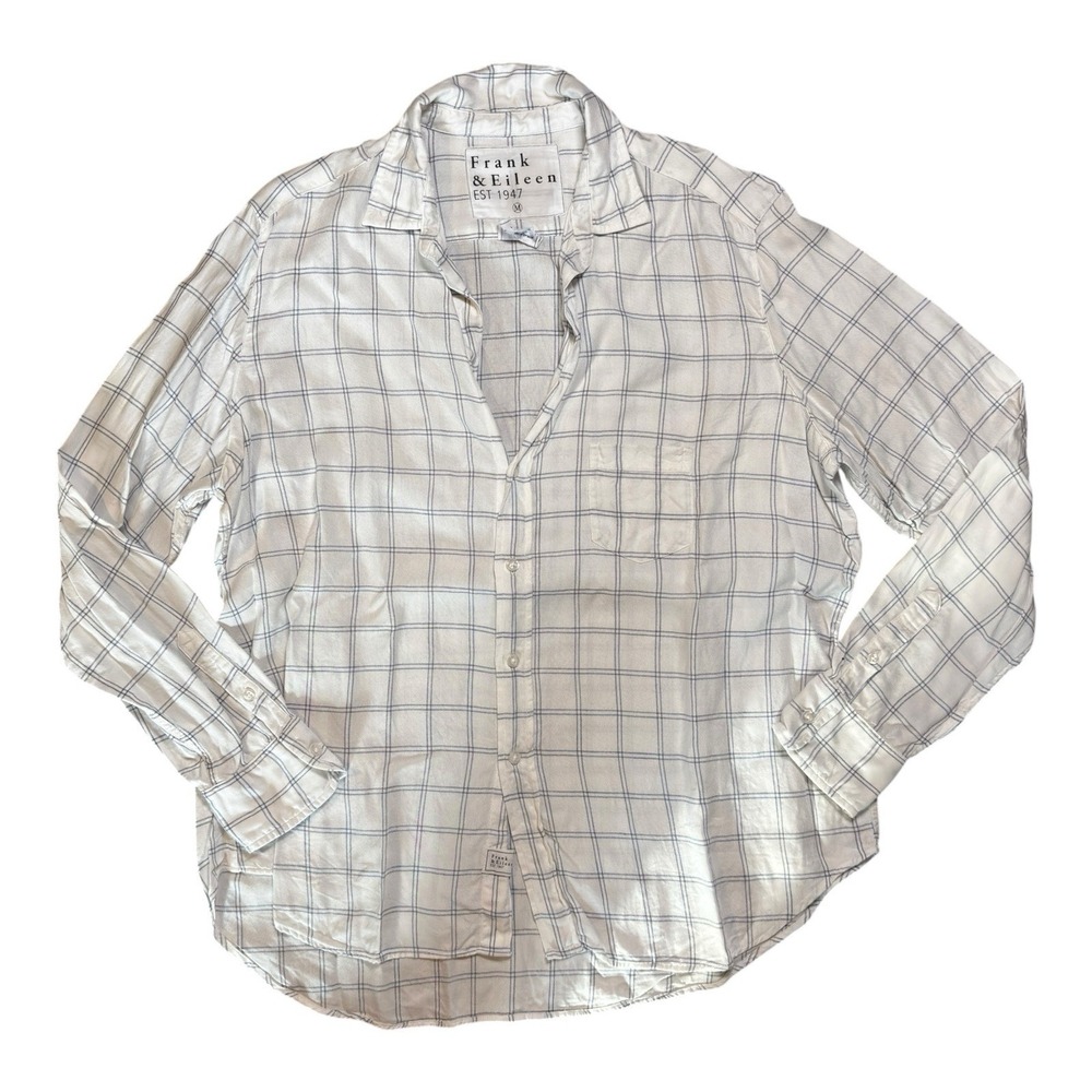 Frank & Eileen Eileen Woven Long Sleeve Button Up Shirt Blue Windowpane Women M